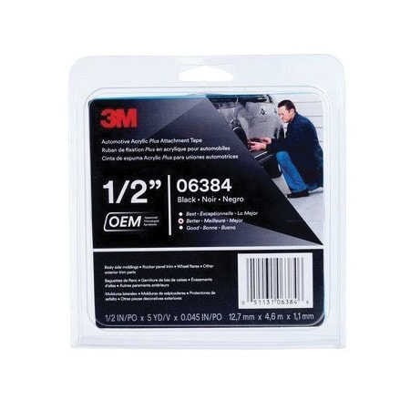 3M Automotive Acrylic Plus Attachment Tape 06384, Black, 1.12 mm, 1/2 inx5 yd 7000050082